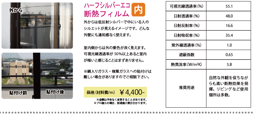 ハーフシルバーエコ断熱フィルム